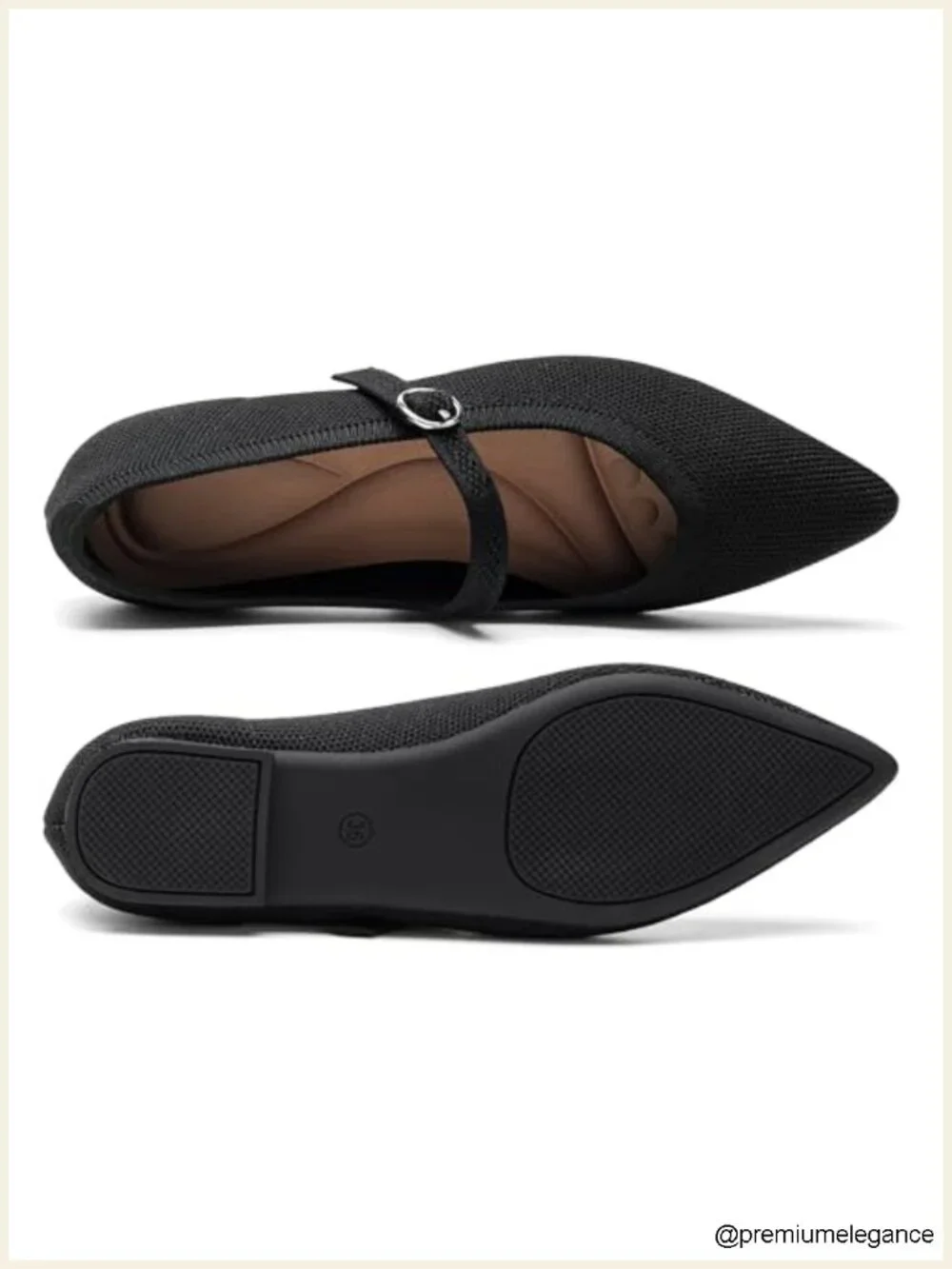 Pointed Toe Knit Ballet Flats with Adjustable Ankle Strap